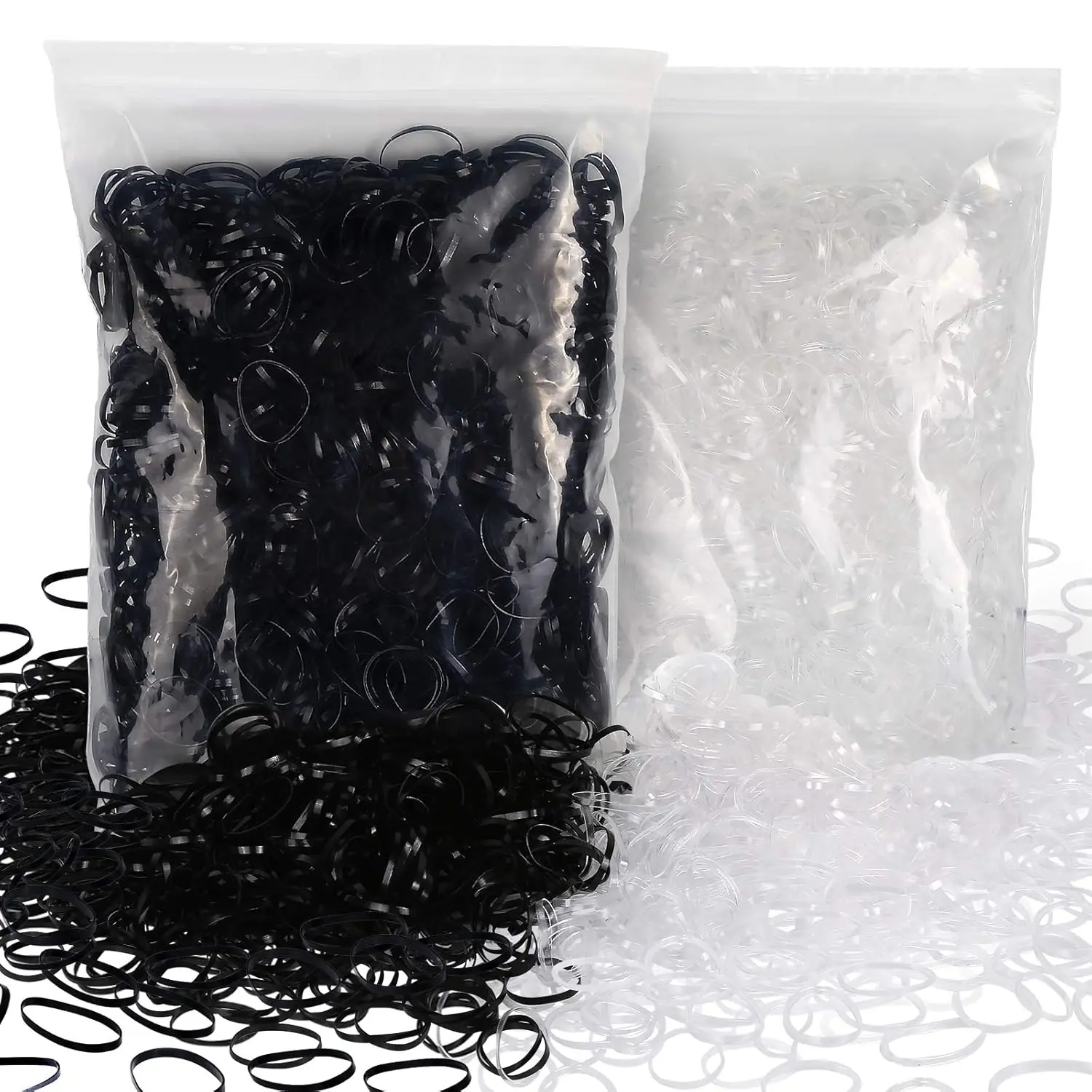 4000 count Hair Rubber Bands, Clear Black Elastic Hair Ties  Girls  Hair Elastics Mini Small Braids Rubber Bands(Black+Clear)