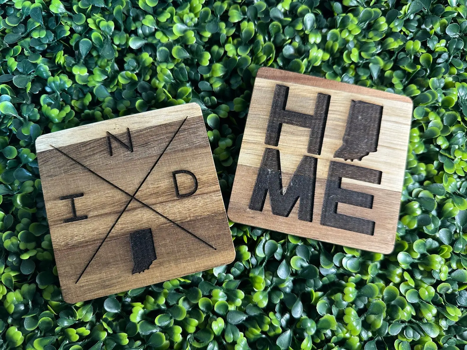 Indiana wood / laser engraved coasters