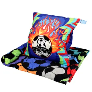 Travel Soccer Blanket Pillow Fiery Game Day Blanket & Pillow Set – 3-in-1 with Hand Warmers, soccer Soccer Fan Gift  sport fan gift lightweight all-season throw | Ships from USA