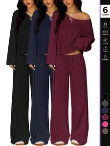 Women's Casual Long Sleeve Top & Pants Set, Plain Design, Loose-Fit Comfortable for All Seasons, Autumn Fashion Essentials