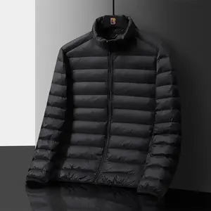 Men's Black Stand Collar Lightweight Puffer Jacket, Slim Packable Warm Winter CoatRAIMENTRY
