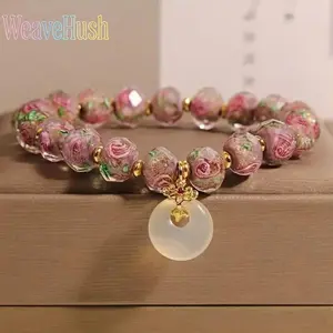 Women's 2026 Luxury Handcrafted Glass Beaded Bracelet Set - Peace Knot Charm, Rose Flower Charm, Delicate Detailing, Elegant Bangle, Symbolic Fashion Jewelry, Versatile Accessory for Casual Daily Outfits, Formal Events
