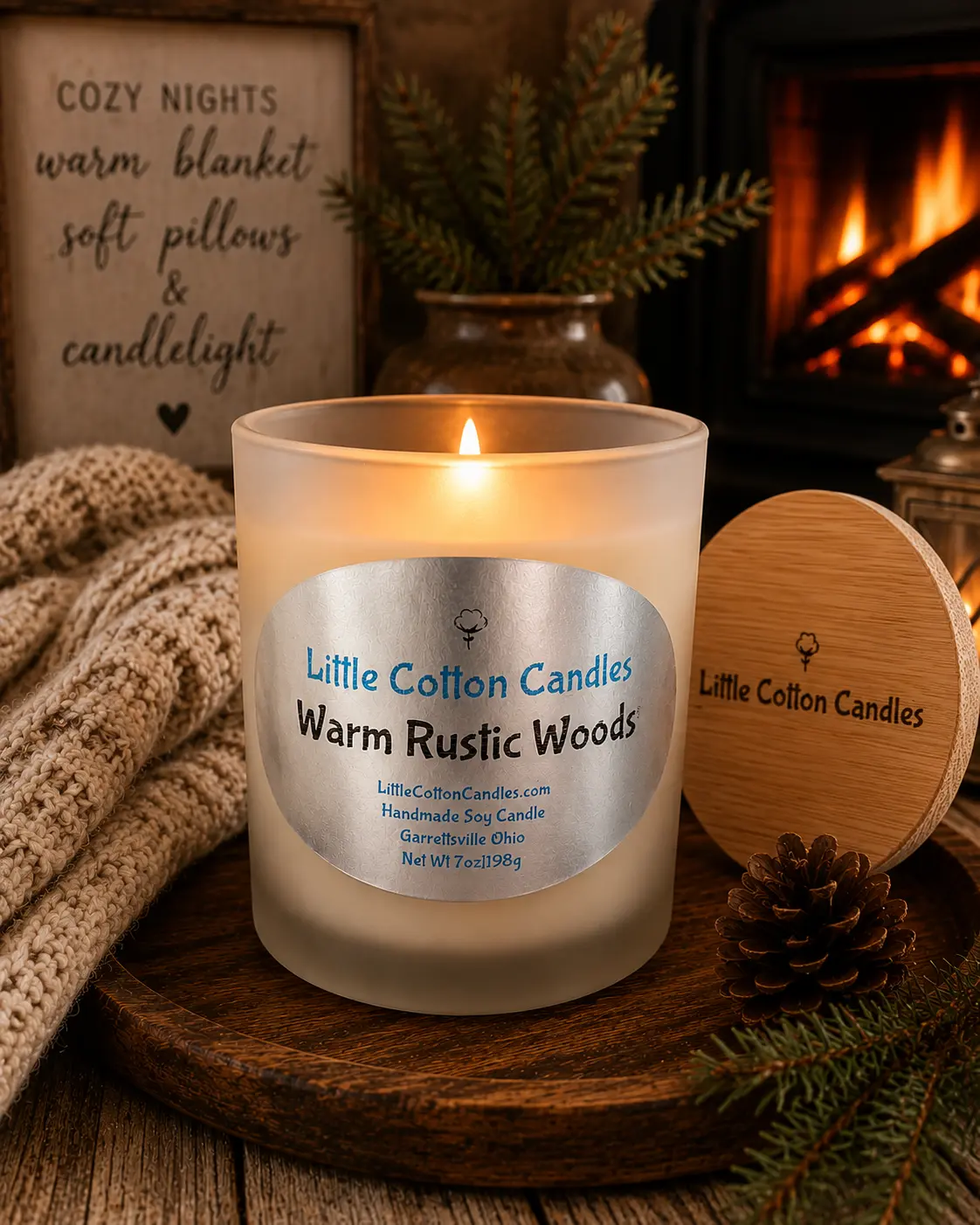 Little Cotton Candles Warm Rustic Woods Soy Candle