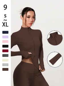 Women's Casual Sporty Jacket, Loose Fit V Neck Long Sleeve, Fall & Winter Gym Wear, Daily Spring, Plain Style, Sports Outerwear, Yoga Jacket Top