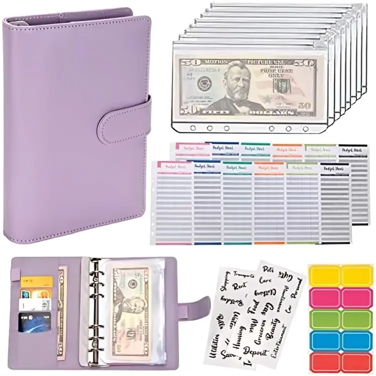 Budget Binder Cash Envelopes A6 Money Saving Binder with Zipper envelopes