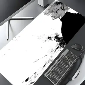 Black and White Bloody Warrior Comic Large Gaming Mouse Pad, aesthetic desktop decoration protection pad, rubber pad non-slip lock edge work pad, multi-size mouse pad suitable for laptop, desktop games, work, family, gift for boys, girls, Desk accessories