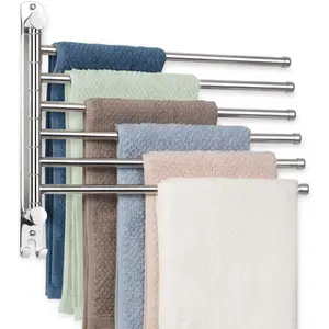 Towel Rack Wall Mounted Bathroom Towel Rack, Space Saving Towel Holder, Swivel SUS304 Stainless Steel Towel Bar, 180° Rotation 6 Arms Towel Racks for Bathroom