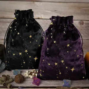 Embroidered Velvet Tarot Card Storage Bag, Mystical Moon & Star Design, Multifunctional Witchcraft Altar & Jewelry Organizer