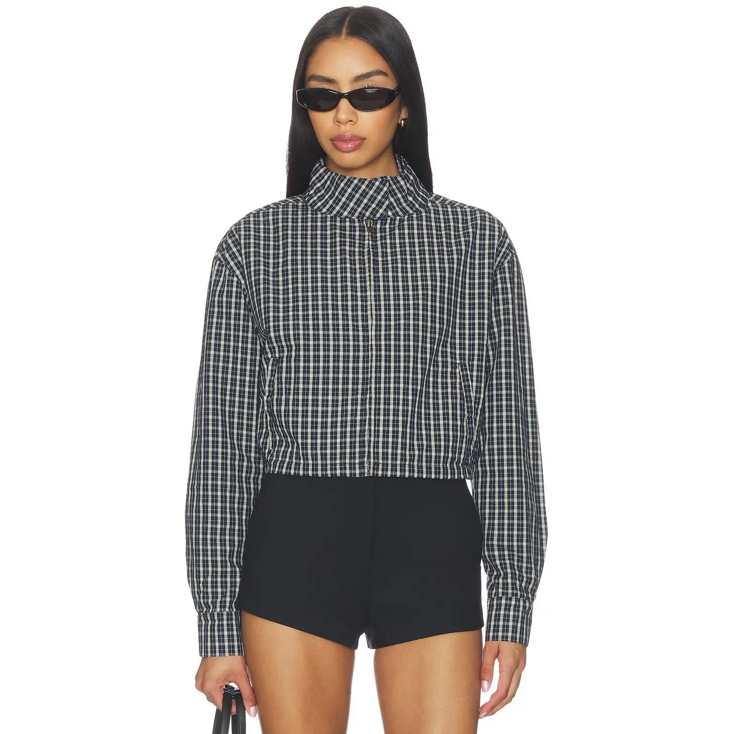 LIONESS Aura Jacket in Navy Lemon Plaid