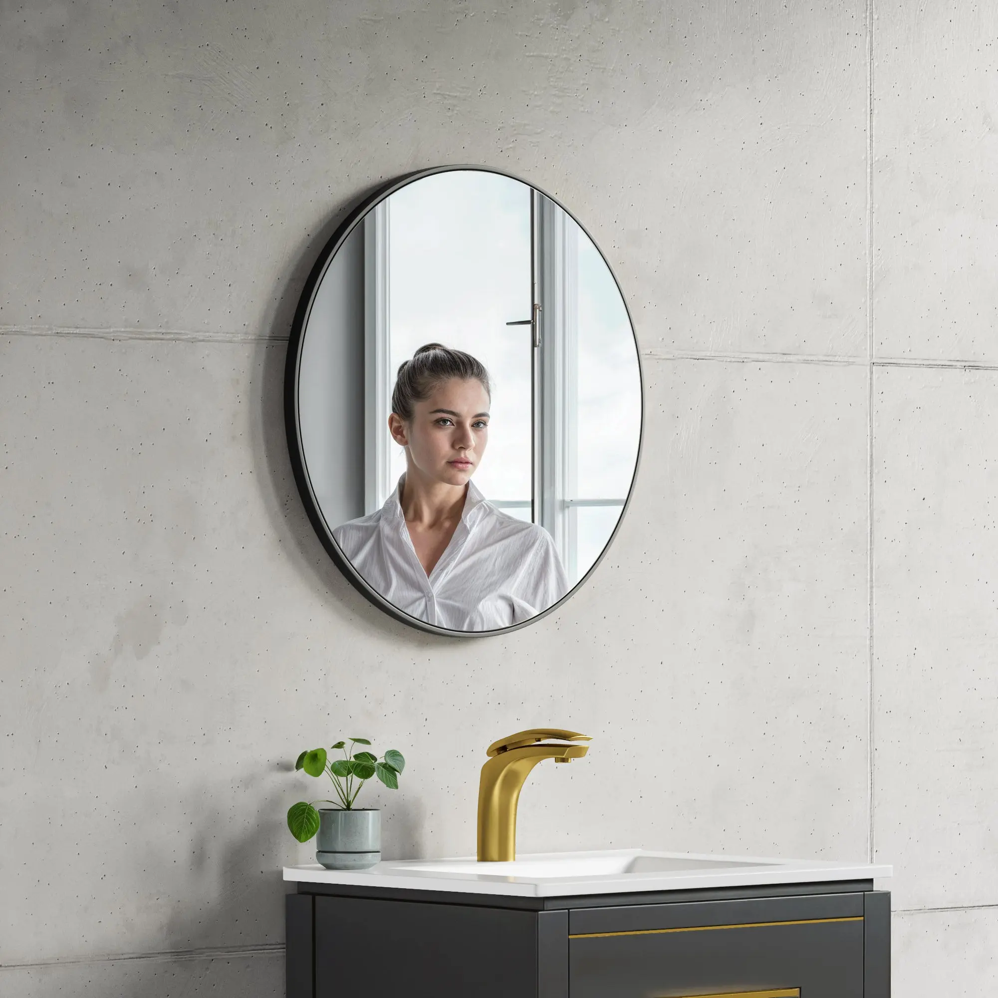 Dowell 23-5/8" Round Wall Mirror for Bath/Living Room/Hallway - Aluminum Frame - 5004 Series