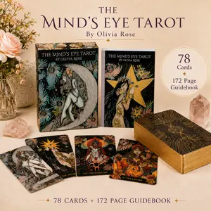 The Mind’s Eye Tarot by Olivia Rose – 78 Gold Gilt-Edged Tarot Cards with 172-Page Illustrated Guidebook, Borderless Linen Finish Deck for Beginners, Intuitive Readings & Collectors