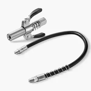 Grease Gun Coupler 1PCS with 6 Locking Jaw Strong Lock-on, 10000 PSI High Pressure Quick Release Grease with one 18" Spring Flex Hose, Compatible with All 1/8" NPT Grease Gun Fittings