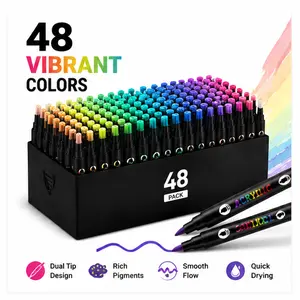 Dual Tip Acrylic Paint Markers – Waterproof Permanent Paint Pens with Brush & Fine Point, 96 Color Artist Marker Set for Rock Painting, Wood, Canvas, Glass, Ceramic, Plastic, Fabric, School Projects, DIY Crafts, Scrapbooks & Creative Drawing