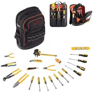 Durable Tool Backpack With Tools For Construction, 65-Pocket Multi-Compartment Jobsite Bag, Tear-Resistant And Heavy-Duty Contractor Backpack, Main Compartment, Padded Adjustable Straps, Efficient Tool Organization