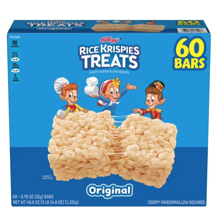 Kellogg's Rice Krispies Treats Classic Crunchy Marshmallow Cereal Snack, Made with Milk, Sugar, Salt - 0.78 oz, 60-Count Box Packaging Youth On-the-Go Sweet Snack for Cupboard Storage
