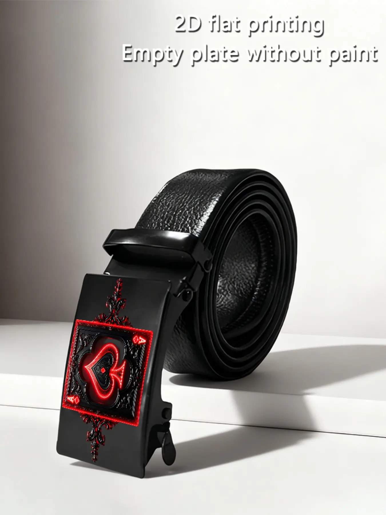 Men's Belt with Dark Heart Spade Pattern, Business Casual Automatic Buckle, Perfect for Father's Day & Valentine's Gift, Adjustable Belts