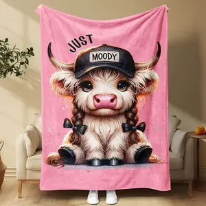 Highland Cow Pattern Blanket, 1/2 Counts Soft Comfortable Throw Blanket,It is an excellent gift for children, family and friends  Cool Bedroom Bedding Blankets, Warm Napping Blanket for Home Office Travel