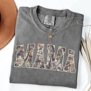 2026 Trend Hunting Mama T-Shirt, Camo Mama Shirt, Mother's Day Gift, Camouflage Mama T-Shirt, Varsity Mama Shirt, Retro Mam Shirt