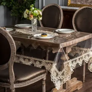 Waterproof Oil-Proof PVC Tablecloth with Lace Trim, Non-Slip Dustproof Dining Mat, Elegant Kitchen Party Decor, Easy Clean Surface, Outdoor Picnic Table