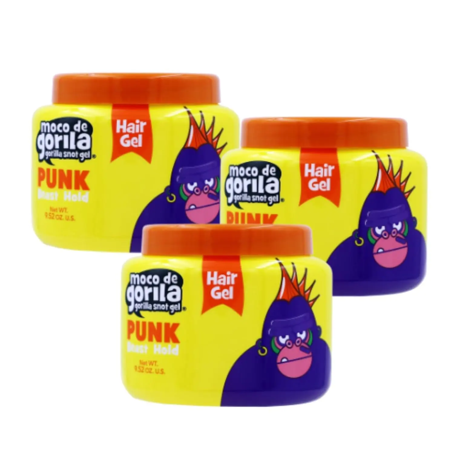 Moco de Gorila Punk, Hair Styling Gel, Gives your Hairstyle a Long-Lasting Effect, Reactivate with Water, High Fixation, 3-Pack of 9.52 Oz Each, 3 Jars Haircare