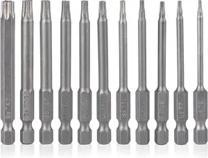 Torx Bit Set 11 count 3 Inch long Tamper Proof  Bit Set S2 Steel 1/4" Hex Shank T6-T40  Impact Driver Drill Bits