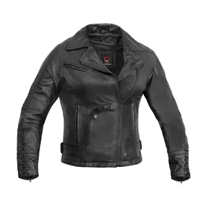 DANIEL SMART Women's Dark Mirage Leather Motorcycle Coat - Soft Premium 1.0-1.1 mm Drum Dyed Naked Goat Leather, All Black, Fitted, Long Sleeve, Trendy Grommet Details, Mesh Breathable, Built-in Protection, Pocket, Stylish Tops Womenswear
