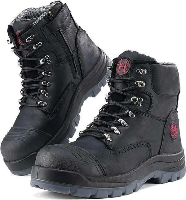 HANDPOINT 81N07 Men's 6" Composite Toe Work Boots, Crazy Horse Leather Safety Boots, YKK Side Zipper, Slip Resistant, Static Dissipative, Breathable Work Boots for Construction, Warehouse & Industrial Work