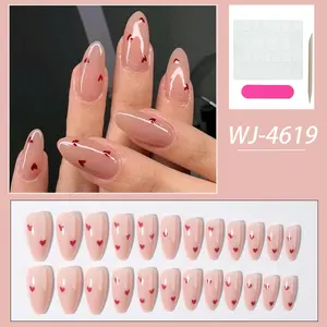24pcs Pure Desire Heart Tip Nails, Detachable Nail Stickers, Press Ons, Party Essential, Reusable Jelly Glue, No Damage to Natural Nails