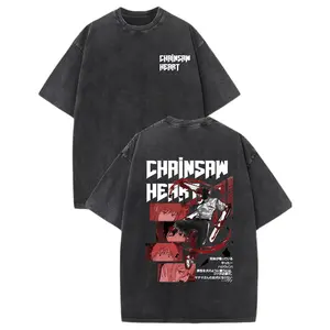 Chainsaw Man Denji Graphic T-Shirt, Vintage Washed Distressed Oversized Anime Tee, Retro Chainsaw Heart Streetwear Top for Men Women, Anime Lover & Chainsaw Man Fan Gift Shirt