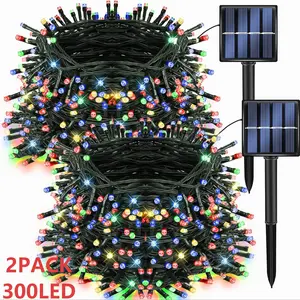 2pack Outdoor Solar String Lights, Solar Strip Lights, 600 LED Waterproof Decorations, 8 Modes for Yard Fence Balcony Party Christmas Tree