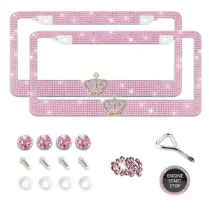 Pink Crown Design Diamond License Plate Frame - Glitter Rhinestone Stainless Steel Car Accessories, US Standard Size, Durable Rustproof Vehicle Upgrade, Girly Cute Car Decor, Birthday Gift