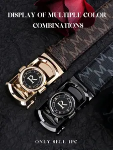 Men's Business Fashion Letter R Design Leather Belts, Casual Waistband for Jeans Trousers, Trendy All-match & Exquisite Belt for Birthday Gift