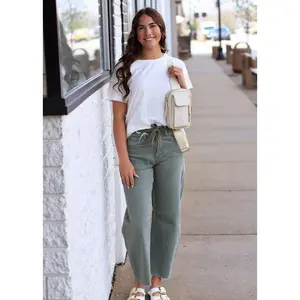 Olive Wide Barrel Crop Jeans