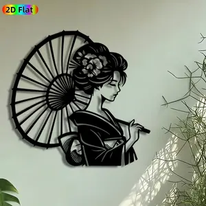 1pc Geisha with Parasol Metal Wall Art, Japanese Geisha Statue Mural, Intricate Craftsmanship, Artistic Metalwork, Perfect for Housewarming, Anniversary Decor, Perfect for Living Room Studio Bedroom Decor, Ideal Gift for Japanese Culture Enthusiasts.