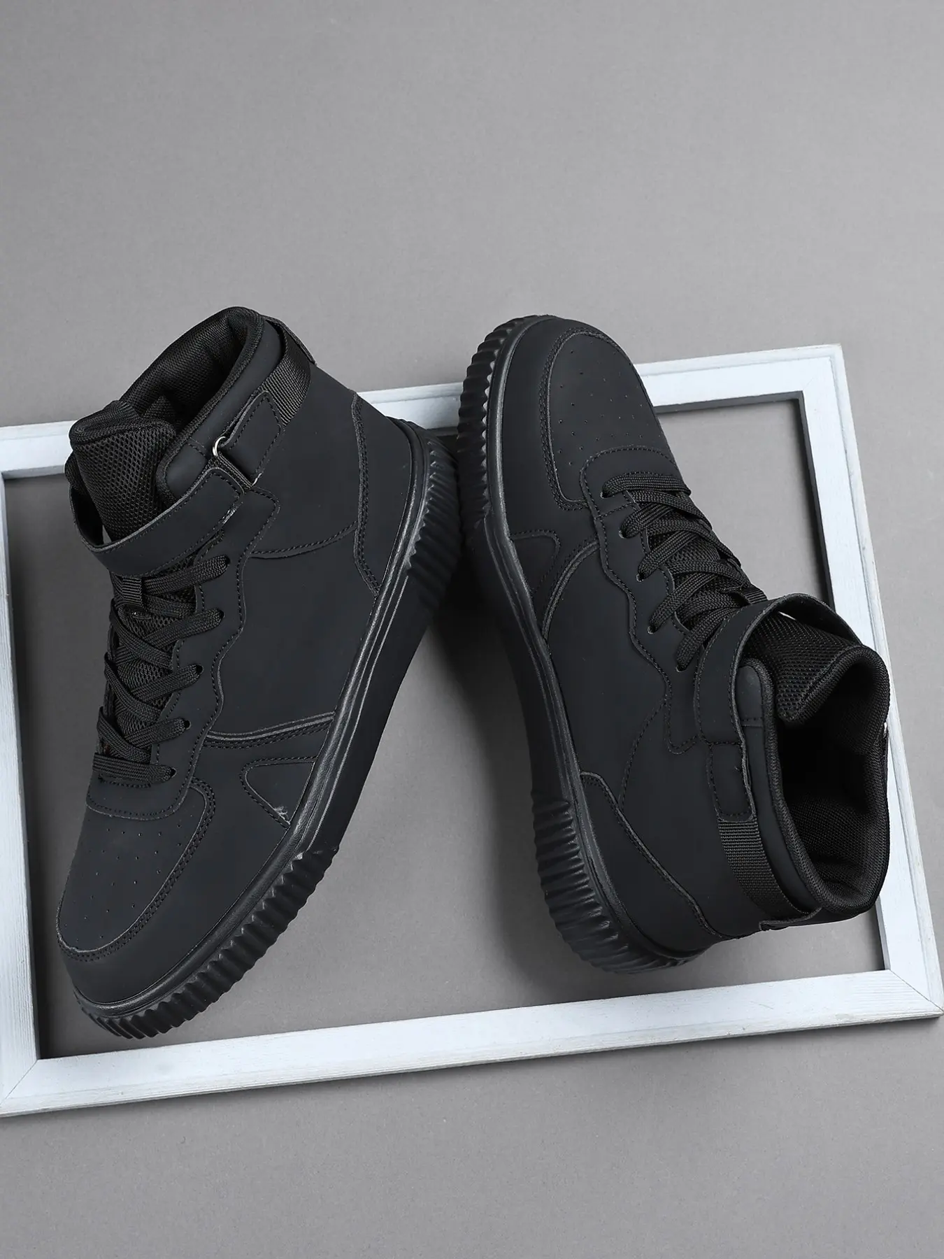Men's High-Top Casual Shoes, Sneaker, Warrior Pure Simple Design, PU Leather, Anti-Slip, Suitable for Work, School, Leisure