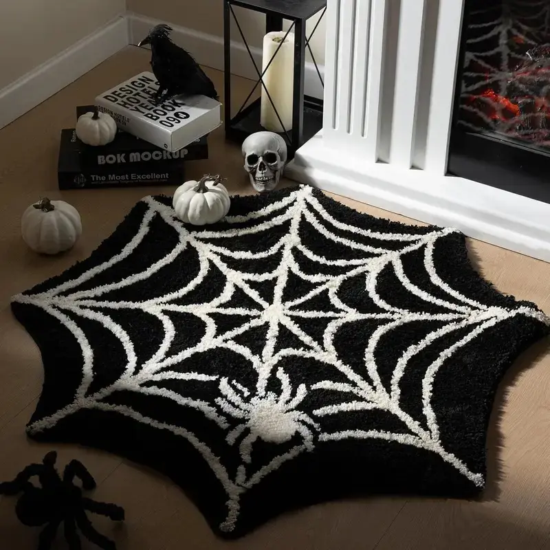 Spider Web Carpet, Halloween Gothic Decor Rug, Home Decor Rug, Home Decorative Rug, Soft Fluffy Room Living Room Mat, Perfect for Holiday Decoration Gift, Fluffy Area Rugs