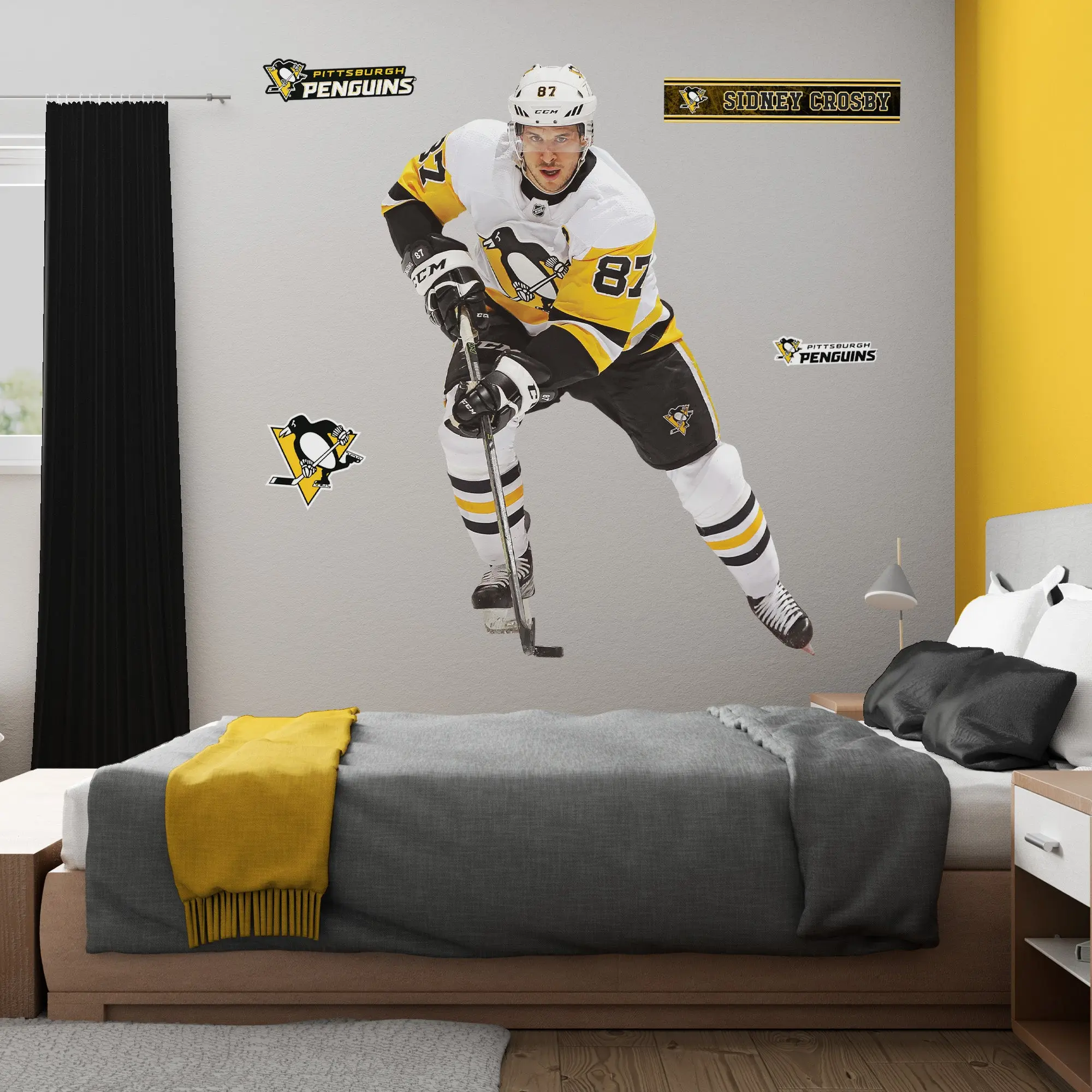 Sidney Crosby #3 Official NHL Pittsburgh Penguins RealBig Collection Reusable Vinyl Wall Decals, Hockey Room Decal Stickers