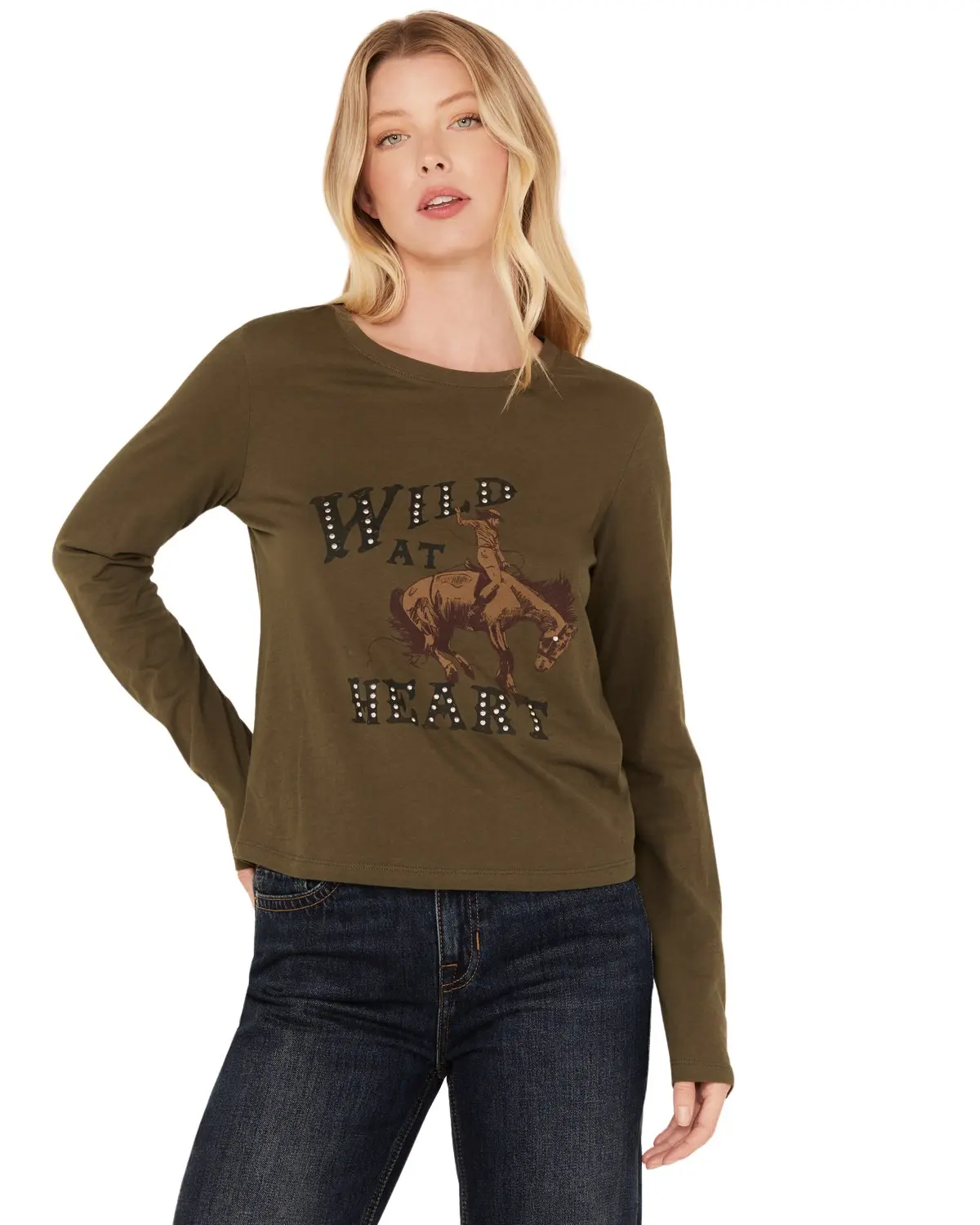 White Crow Women's Women'S Wild Heart Studded Long Sleeve Graphic Tee - Pt233365bb