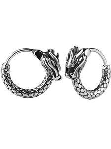 1Pair Dragon Hoop Earrings, Hypoallergenic Stainless Steel Clicker Piercing Earrings, Gothic Punk Cartilage Earrings for Men Women, Anti-Fade Hinged Segment Earrings for Helix Ear Lobe