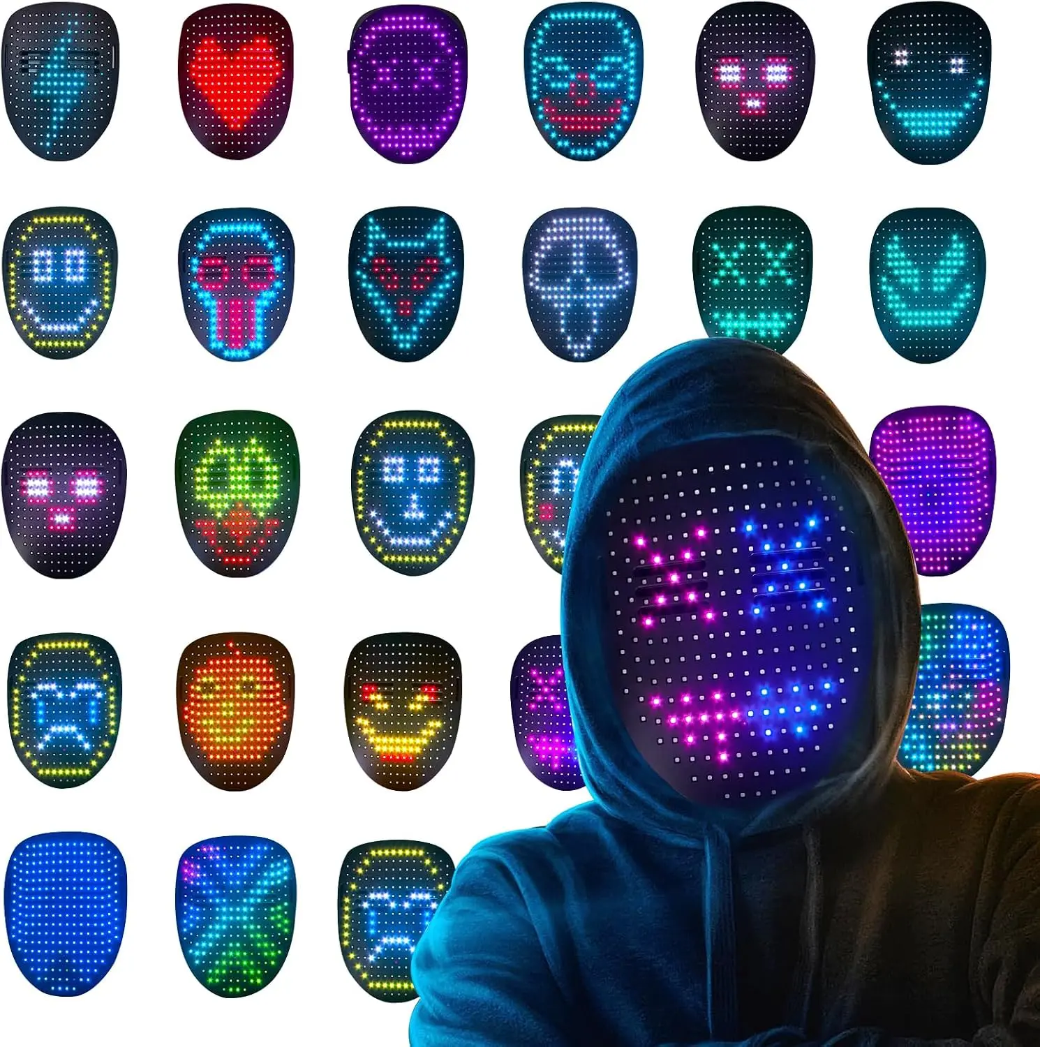 Led Mask Lighted Up Mask - Led Masks with Gesture Sensing & Voice Changer, Perfect for Halloween Costume Cosplay Party, Ideal Toys & Teen GiftsGift.