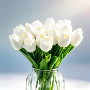 White Artificial Tulip Flower Bouquet - Decorative Ornaments, Flower Filler for Home Decor, Wedding Table Centerpieces