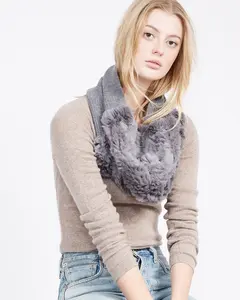 Payge Knit Circle Scarf with Rabbit Fur
