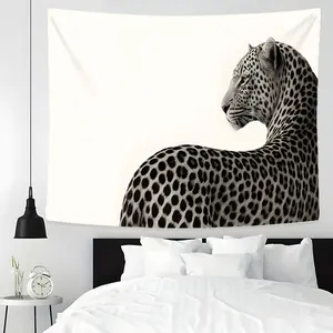 Minimalist Black White Leopard Tapestry - Modern Animal Print Wall Hanging, Large Luxury Aesthetic Wall Decor for Bedroom, Living Room Background, Home Bedroom Decor