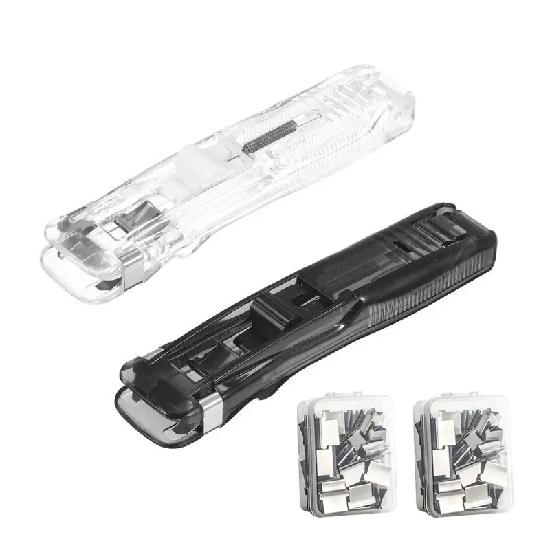 2 Pcs Portable Binder Clip Stapler, with 100 Pcs Small Binder Clips, lacari notepad clip Lacari,Non-Destructive Paper Clam Dispenser for Office, Home, School Effortless Document Organization Practicality office accessories