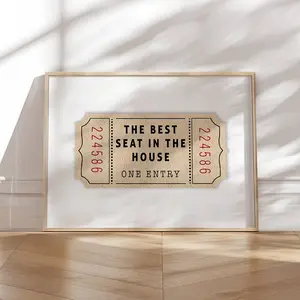 toilet Wall Art the best seat in the house Ticket Print Bathroom Funny poster white neutral Aesthetic Vintage Trendy Decor sign gift for