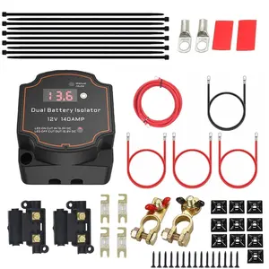6m 12V 140A Split Charge Relay Kit Smart Dual Battery Isolator VSR Kit with LED Voltmeter IP68 Waterproof Manual/Auto for Truck ATV UTV Boat RV