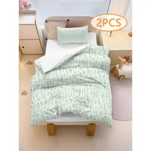 Green botanical print duvet cover set, Bed sets supplies, includes duvet cover and pillowcases, perfect for bedrooms, decor, Machine washable polyester, comfortable for dorm, guest rooms, single full-size bedding