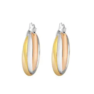 Stately Steel Overlapping Triple Hoop Earrings