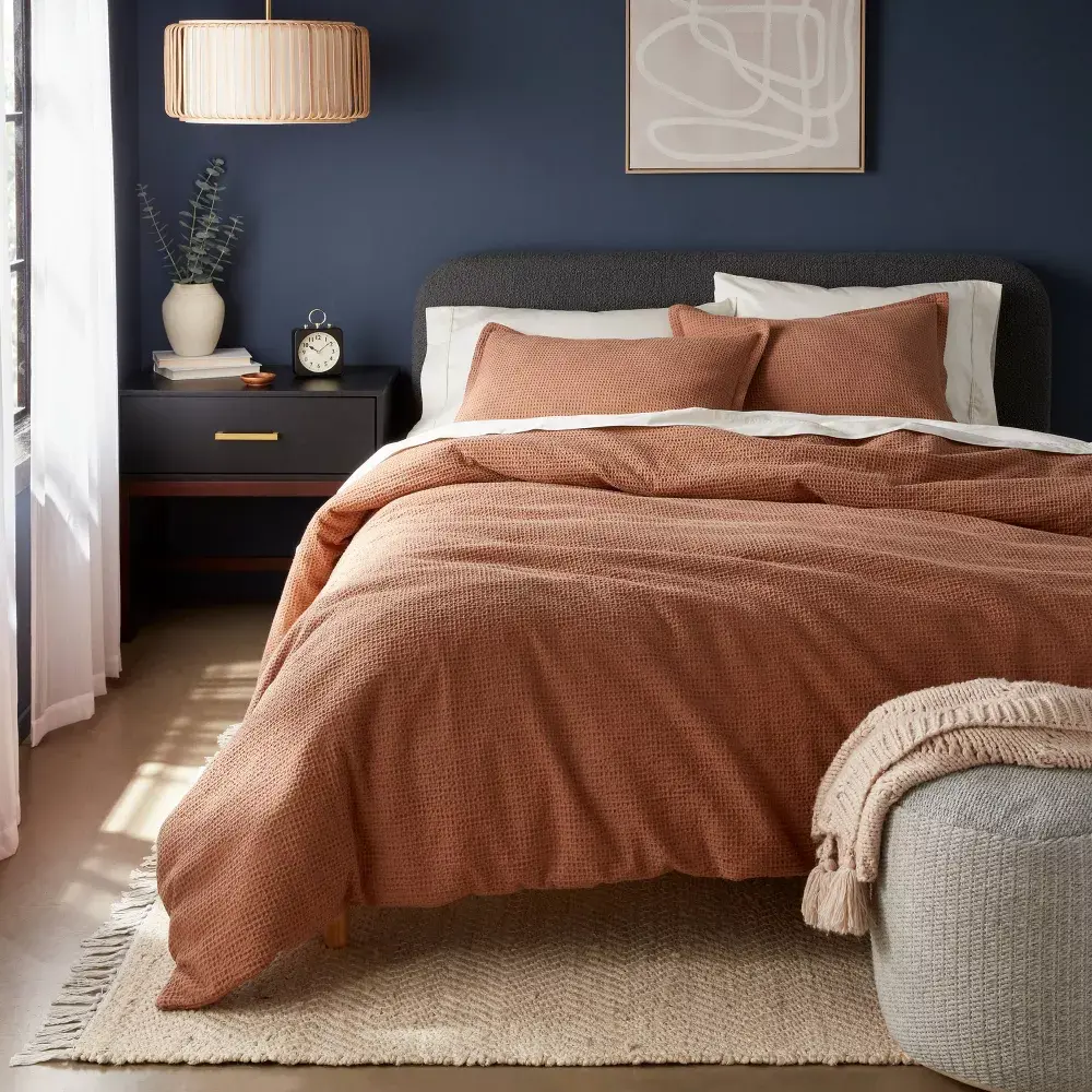 King Washed Waffle Weave Duvet Cover and Sham Set Camel - Threshold: Cotton OEKO-TEX Certified 3-Piece