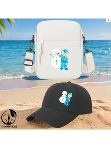 2pcs Young Boy with Snowman in Winter Scene Print, Unisex Baseball Cap & Crossbody Bag, Men's and Women's Fashion Street Suit, Unisex Sportswear, Unique Gift Ideas, Adjustable Polyester, Casual Outdoor Sports Accessories